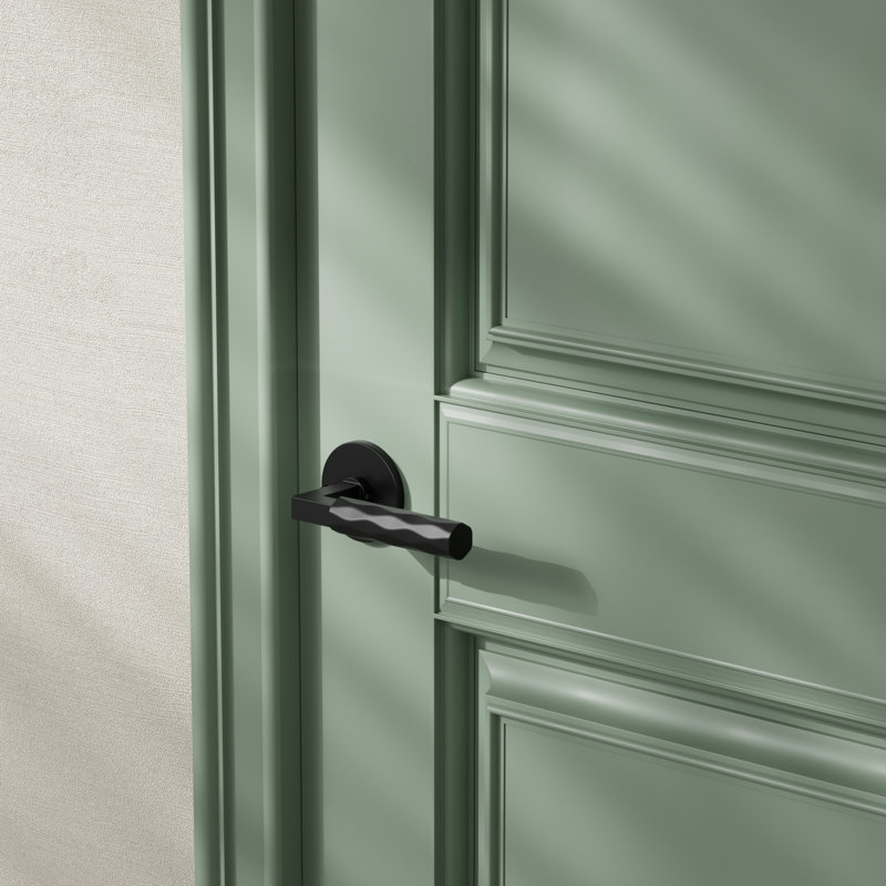 Poignée de porte intérieure de lit / bain moderne Hailey noir mat avec rosette ronde et vis dissimulées (intimité)