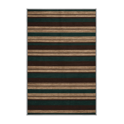 Tapis brun à rayures horizontales lavable à la machine