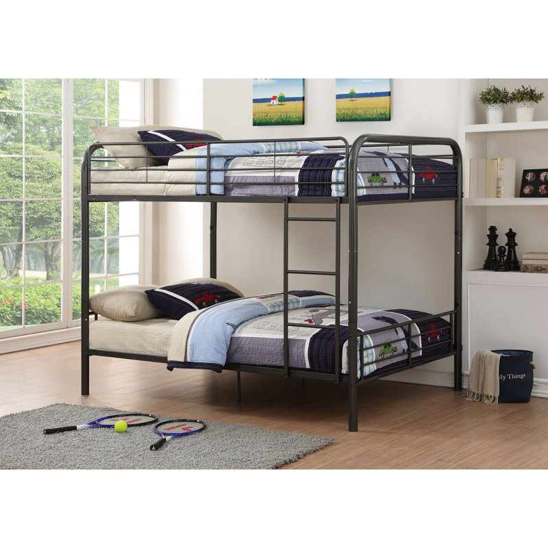 Full/Full Bunk Bed With Bristol Gunmetal Finish, Convertible To Two Full - Sized Beds, Metal Tube Slat System, Reversible , Length Guard Rail, 6 Inch Mattress Height For Top Bunk, 38 Rail , 11 Floor