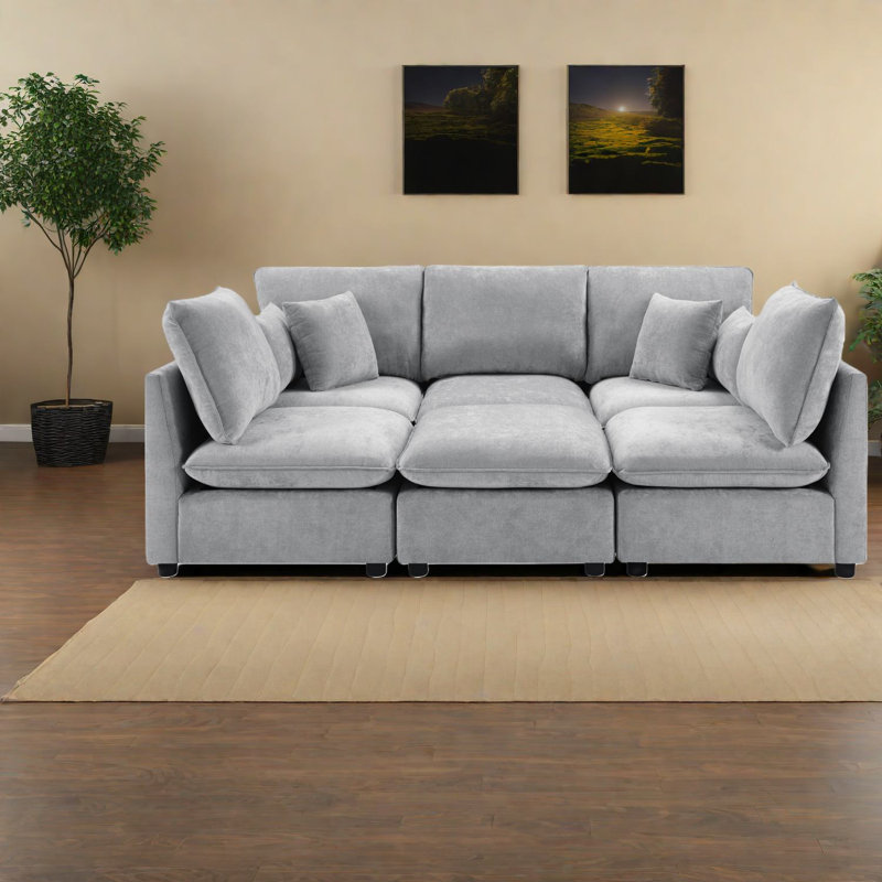 Canapé modulaire multifonctionnel gris, tissu chenille, design Modern Living
