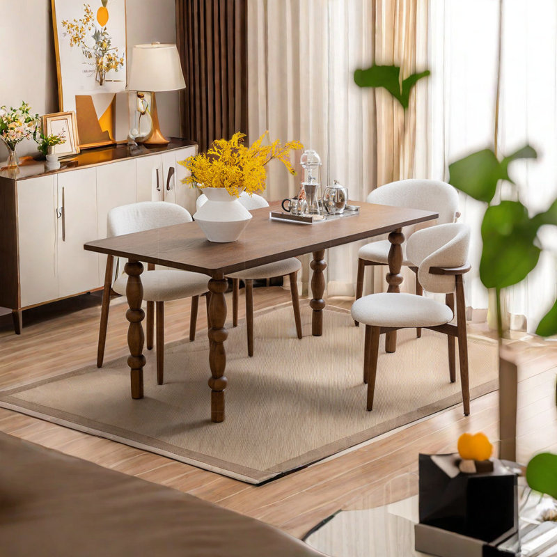 Modern simple solid wood dining table and chairs 4 - Person Solid Wood Top Four Leg Base Dining Set