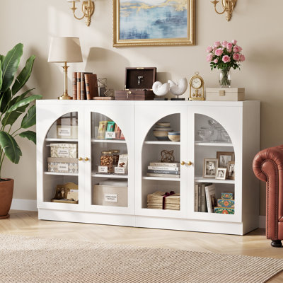 Buffet moderne avec rangement, style arqué, avec étagères ajustables, idéal pour la cuisine et la salle à manger.