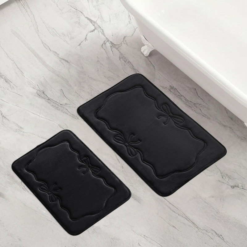 Juicy Couture Ribbon Border Memory Foam Bath Mat Set, Ribbon Border Black