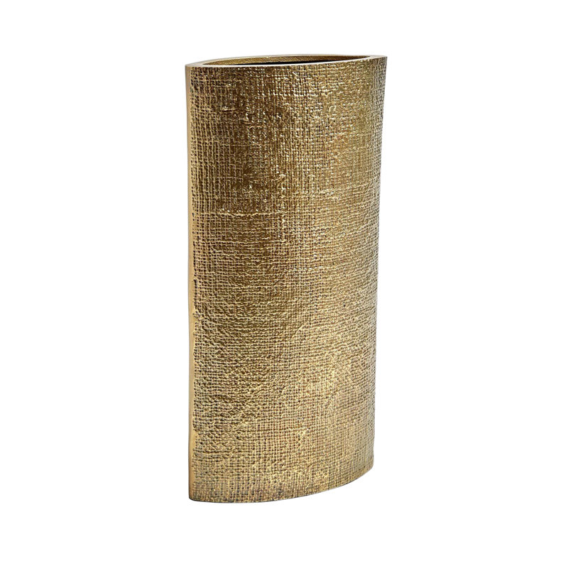 Hemp Etched Gold Metal Table Vase, 18" H x 9" W x 4" D