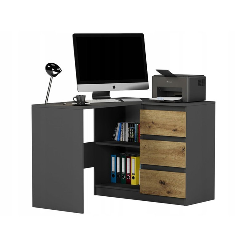 L-Shaped Computer Table, Black/Brown