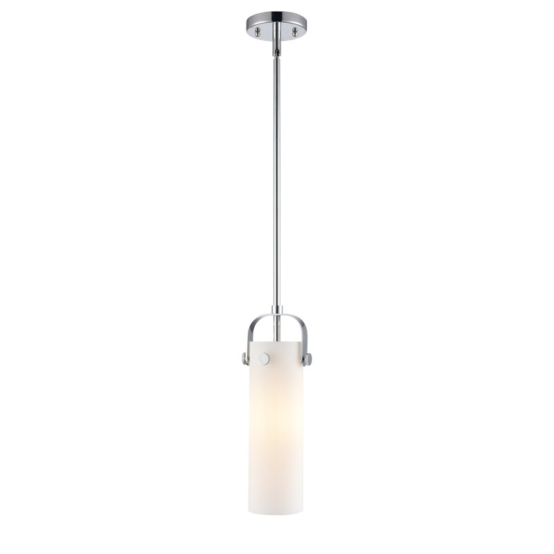 Luminaire suspendu à tige 1 lumière Shongopovi 12 po, H 14,5 po x l 5 po x P 5 po, Blanc mat, Chrome poli