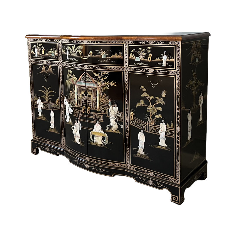 Mother of Pearl Bow Front Oriental Chinese Sideboard