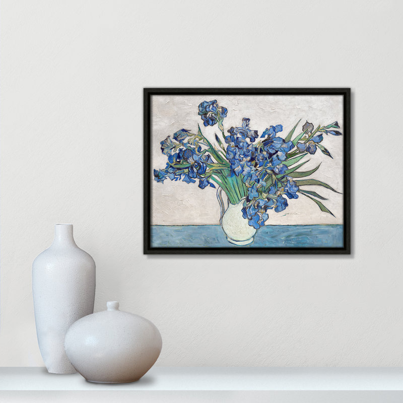 Blue Irises Print by Vincent Van Gogh, Espresso Floater Framed, No Mat, 15.5" H x 12.5" W