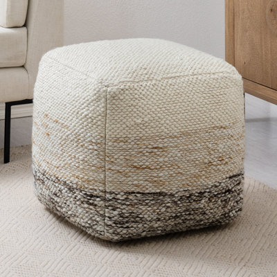Yinka 18" Woven Pouf - Ivory Chic Two-Tone Stripe Accent Pouf Ottoman