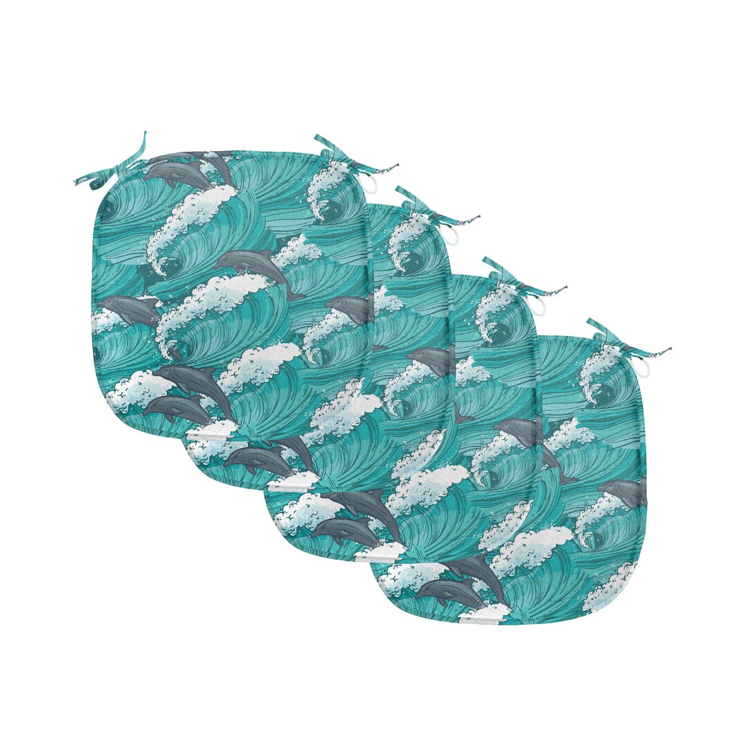 Kissen mit Riemen für Küchensitze, Surfen Doodle Dolphins, Ozean, Charcoal Grey Teal weiß