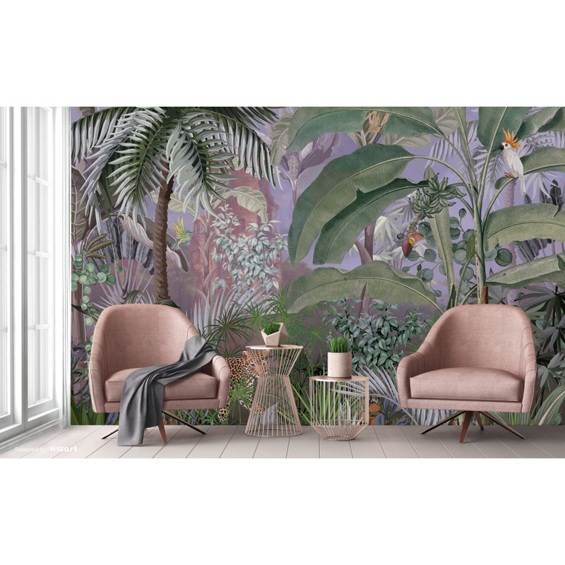 Papier peint Jungle Adventure Vibrant Wildlife, L 110,04 po x l 122 po, Mauve