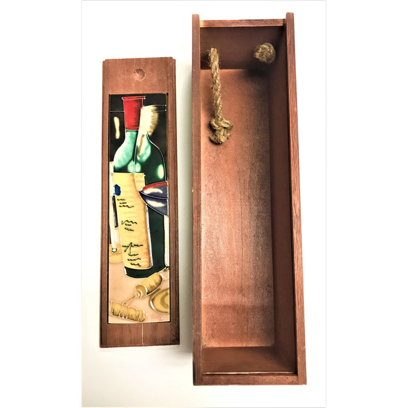 Porte-bouteilles décoratif en bois avec carreaux de céramique - Bouteille de vin avec fond en liège