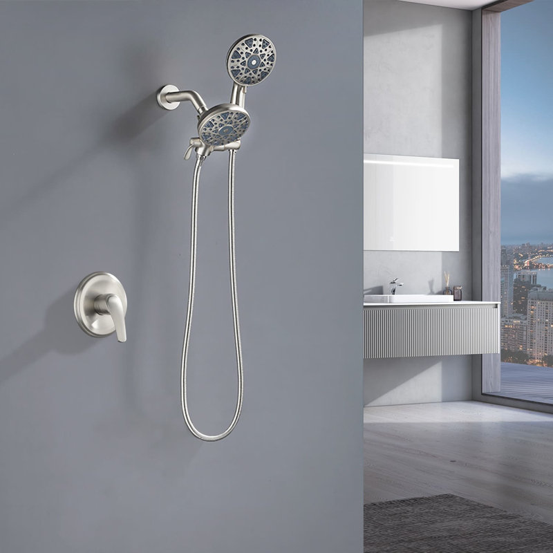 Système de douche mural avec douche à main - Ensemble de robinet de douche complet à poignée simple - Ensemble de garniture de douche 2-en-1 en laiton avec valve brute