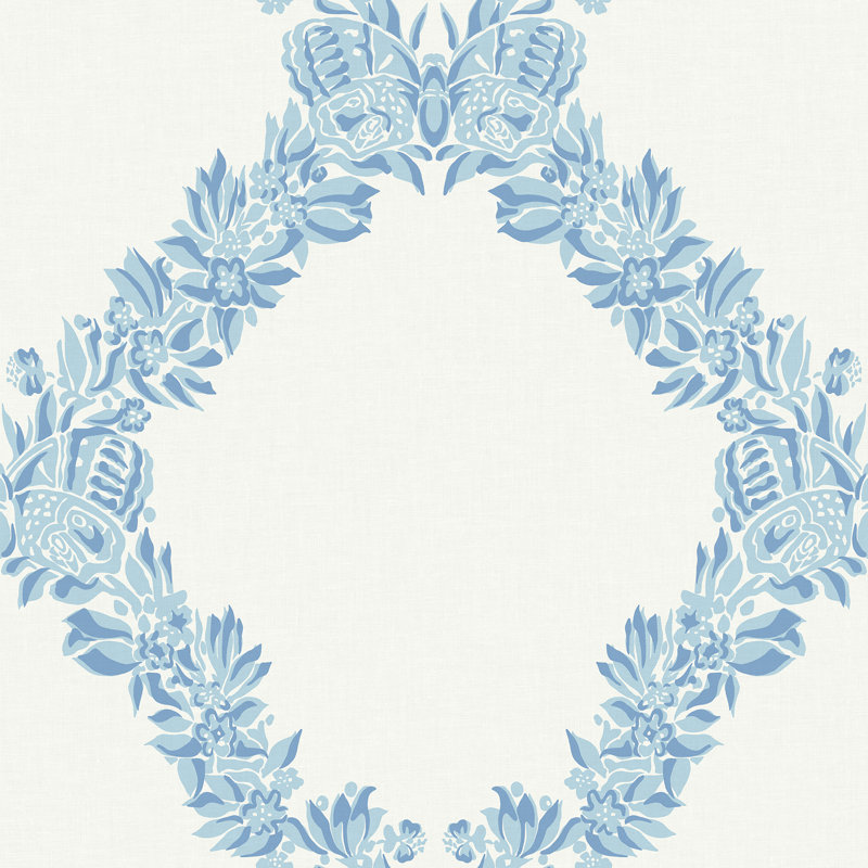 Wreath Vinyl Peel & Stick Wallpaper Double Roll, Sky Blue