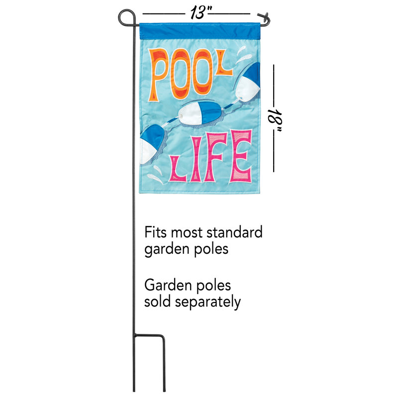 Drapeau de jardin en polyester à 2 côtés Pool Life 18 po x 13 po