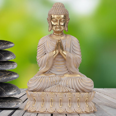 17.7" Gold Buddha Statue, Spiritual Zen Decor for Living Room, Indoor Figurine for Shrine, Meditation & Relaxation, Gift