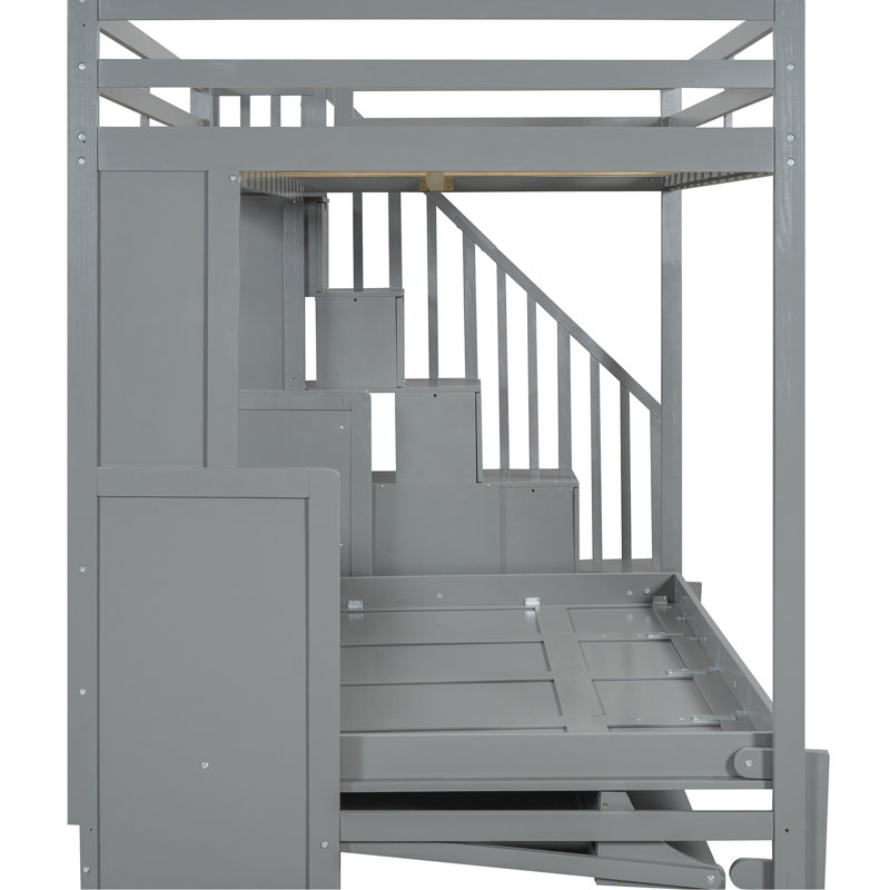 Lit hydraulique en gris - lit superposé polyvalent et option mezzanine avec bureau de rangement, maximise la fonctionnalité