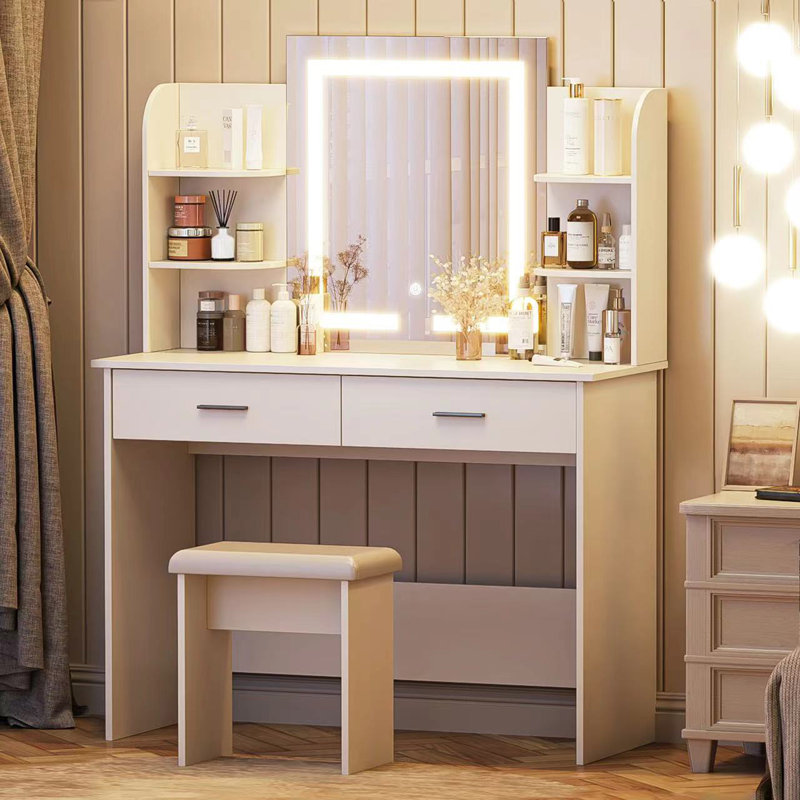 Smart Makeup Vanity Desk with USB Charging, 3-Level LED Lighting