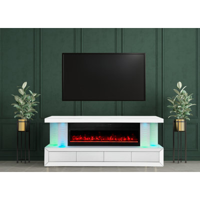 High-Gloss Tv Stand/Electric Fireplace With Drawers, Rgb Led Lights, Bluetooth Speaker, Remote-No Assembly Needed
