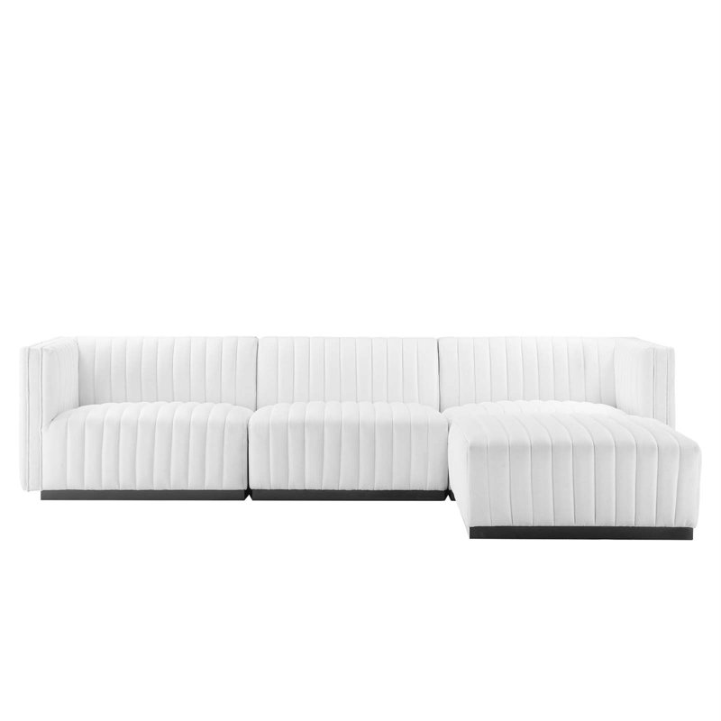Canapé modulaire 4 pièces Conjure, Velours bleu marine, Noir