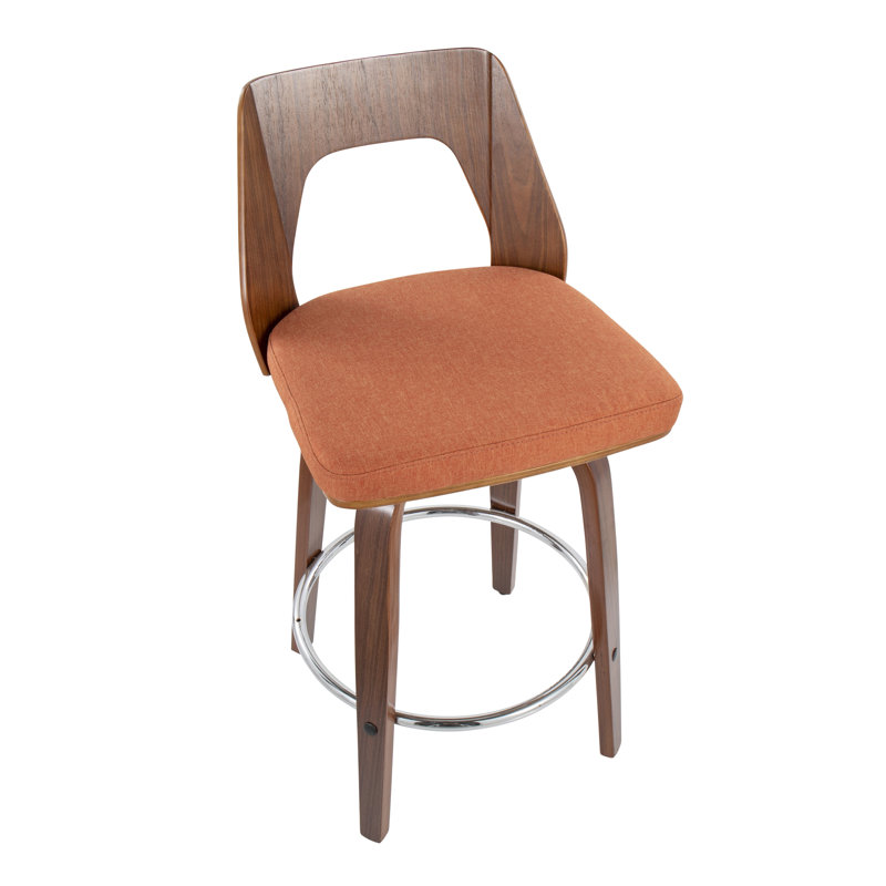 Mid-Century Walnut and Orange Swivel Counter Stools, Set of 2