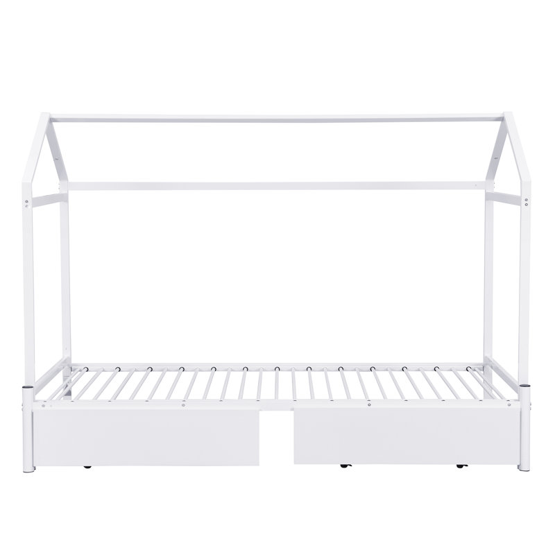 Lit plateforme simple TG avec très grand lit avec 2 tiroirs, Blanc
