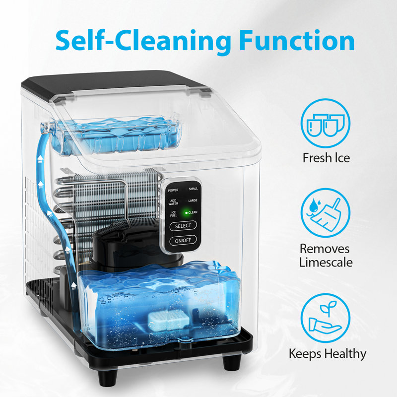 Machine à glaçons de comptoir Aeitto, 26 lb par jour, 8 cubes de glace en 6 minutes, machine à glaçons autonettoyante avec 2 tailles, pelle et panier, pour la cuisine à domicile, en acier inoxydable