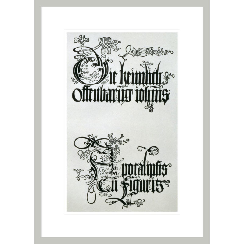 Inscriptions en écriture gothique en bas de la page de titre de «Nine Sheets from the Apocalypse» par Albrecht Dürer, impression giclée sur cadre