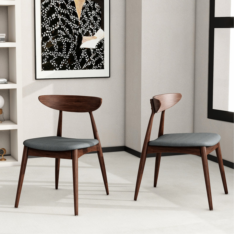 Paire de chaises en bois d'hévéa rétro avec structure, sièges rembourrés et assemblage facile en quelques minutes, Light Grey