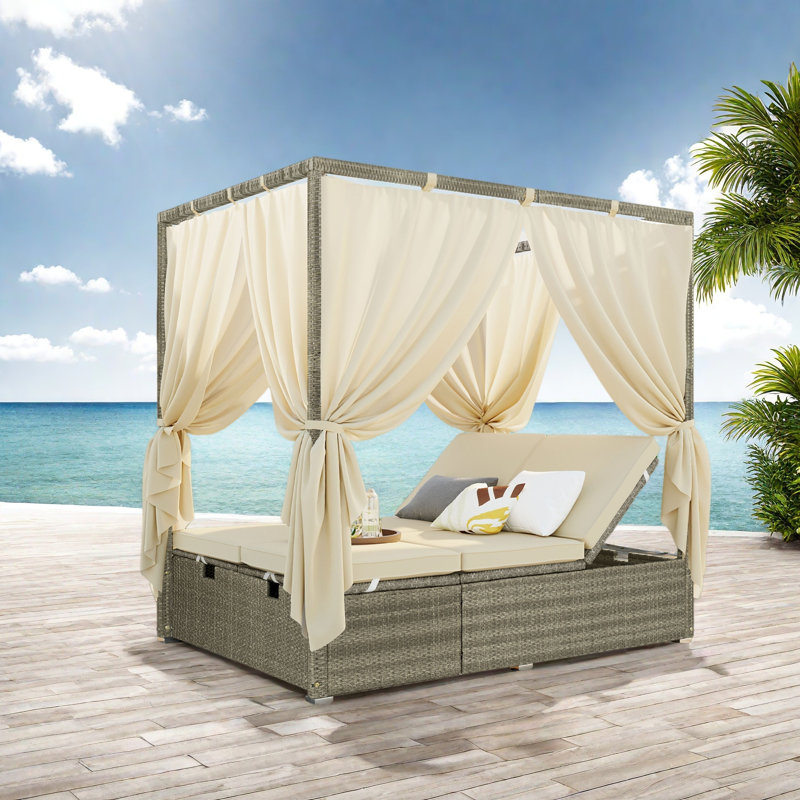 Lit de bronzage réglable avec rideau, grand confort, avec 3 couleurs, Beige
