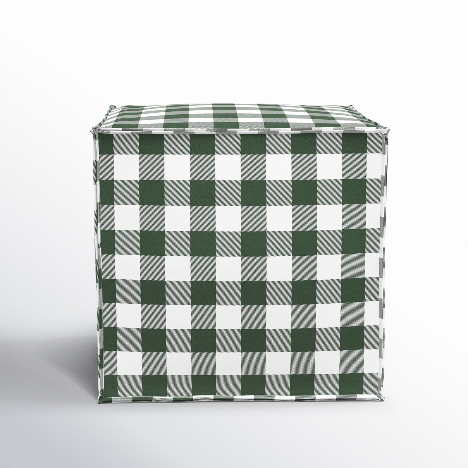 Esmerelda Upholstered Ottoman, Classic Gingham Evergreen