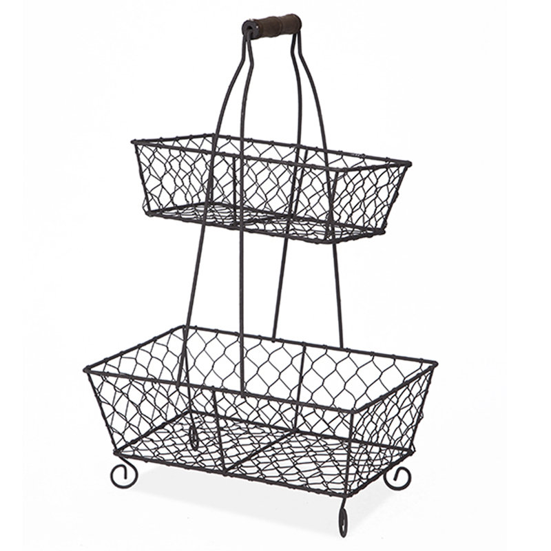 Panier rustique en osier à deux niveaux