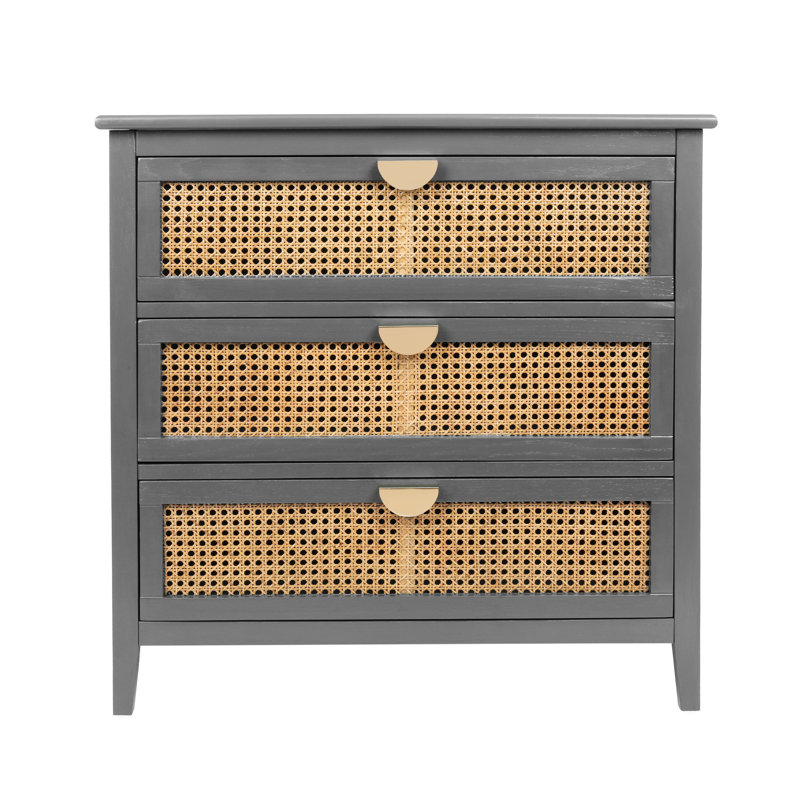 Armoire de rangement à 3 tiroirs Natural pour chambre à coucher, espace de vie - gris en gris, Gris / naturel
