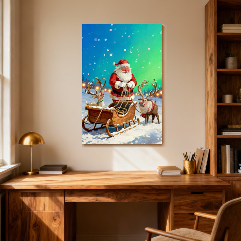 Noël, père Noël, renne, traîneau, neige, scène de Noël, H 18 po x l 12 po