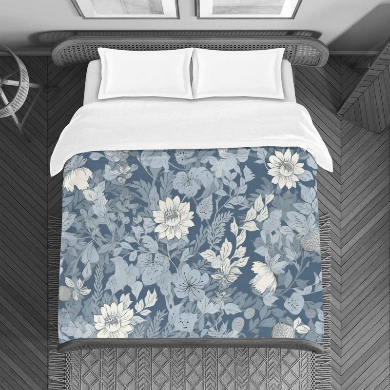 Housse de couette en microfibre floral bleu / argent, Housse de couette grand