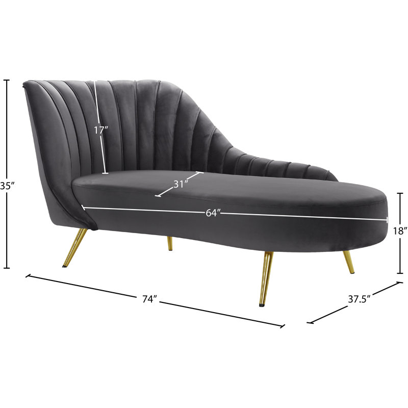 Chaise longue en velours Margo, Velours gris
