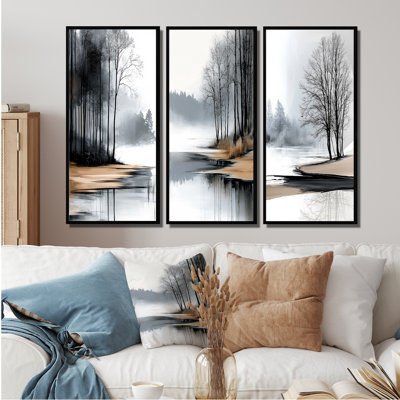 Paysage gris d'hiver au bord du lac I - Collection d'art mural paysage d'hiver