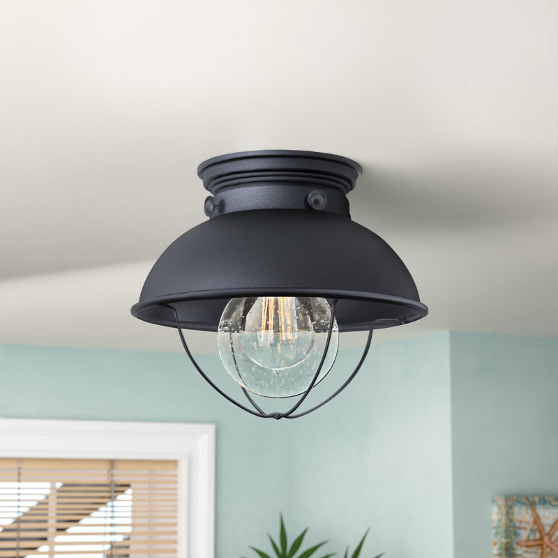 Audrey 11.25'' W 1 - Bulb Outdoor Semi Flush Mount, Black