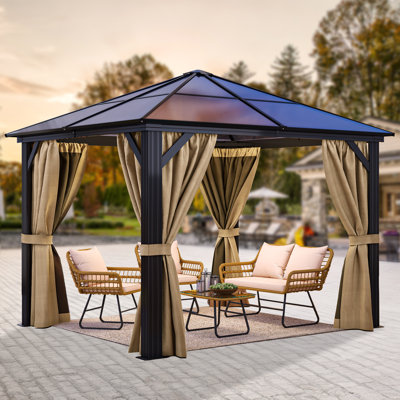 Outdoor Aluminum Patio Gazebo with Curtains