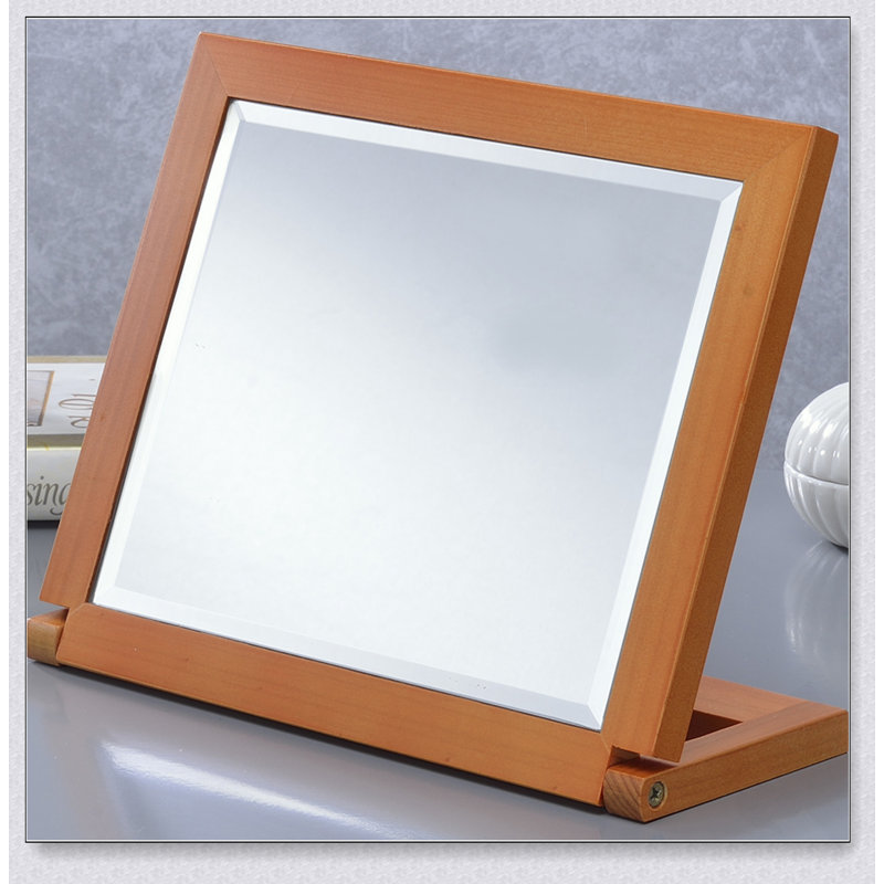 Miroir de maquillage réglable en polyrésine de 8 pouces avec finition noyer, parfait pour le toilettage de précision et le décor élégant d'un meuble-lavabo.