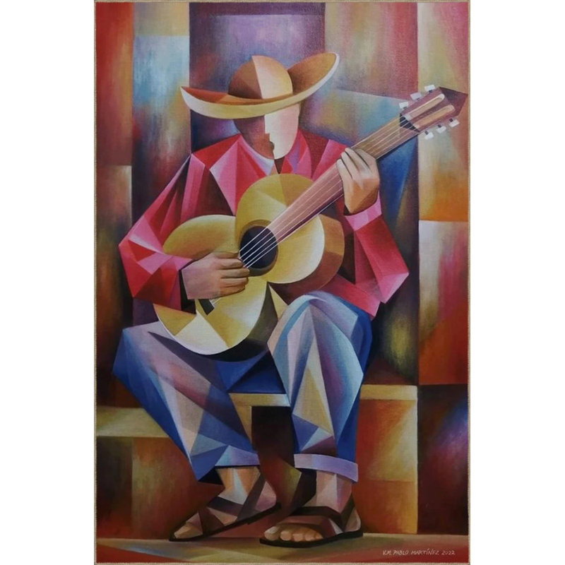 Multicolored Abstract Design Guitar Playing Human Pattern Modern Decorative Carpet, Runner 2'6" x 9'11"