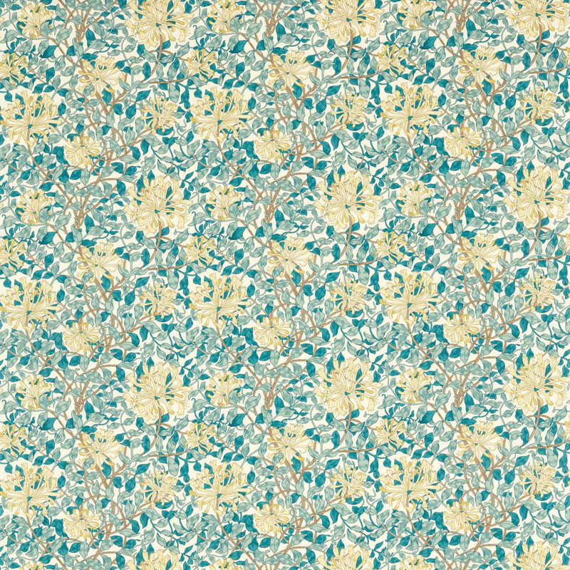 Honeysuckle Fabric, Teal/Soft Lemon