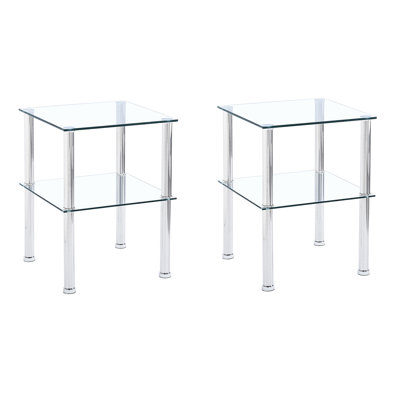 Table d'appoint à 2 niveaux, table de chevet et table de chevet moderne pour chambre à coucher, plateau en verre trempé de 6 mm et plateau de 8 mm, étagère de rangement double couche, salle à manger de salon contemporaine simple à utiliser, avec