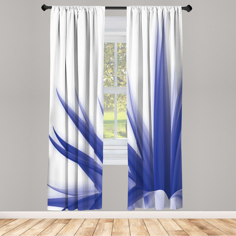 Microfiber Floral Semi-Sheer Rod Pocket Curtain Panels, 28" W x 63" L, Indigo Blue/White