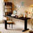 Black Rectangular Solid Wood + Iron Desk-109514461