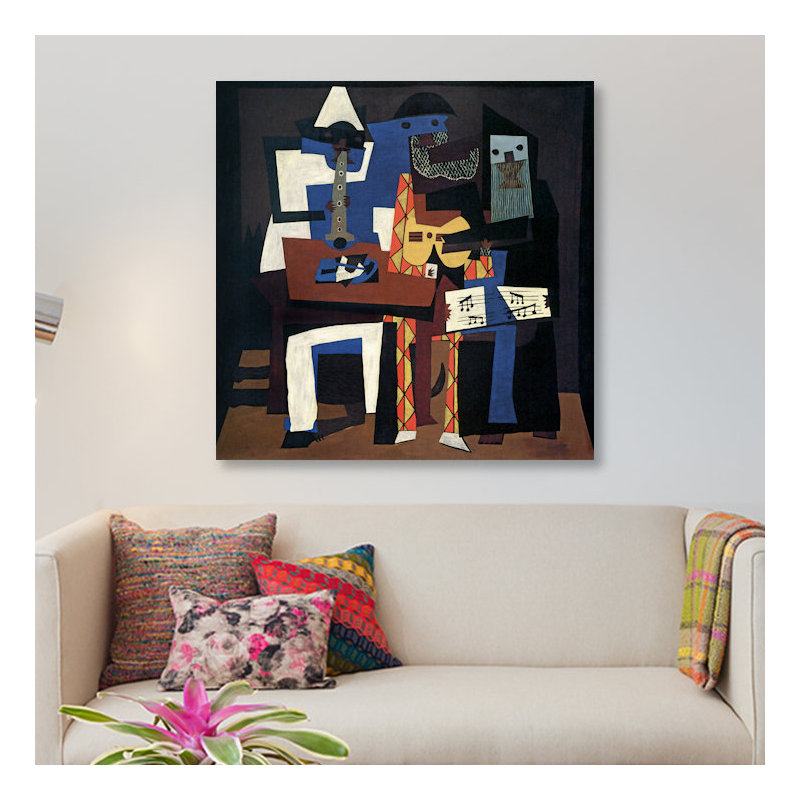 Three Musicians by Pablo Picasso - Painting on Canvas, No Frame, 66.04 cm H x 66.04 cm W x 1.91 cm D