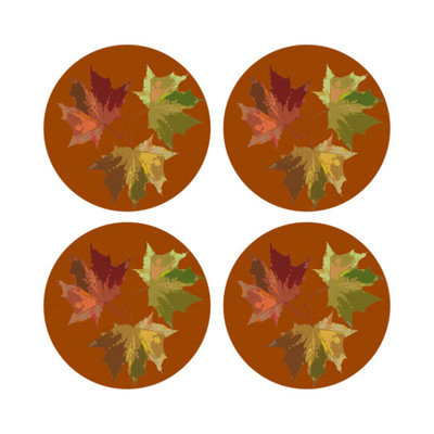 Autumn Leaves Rust Vegan Leather Round Coasters
