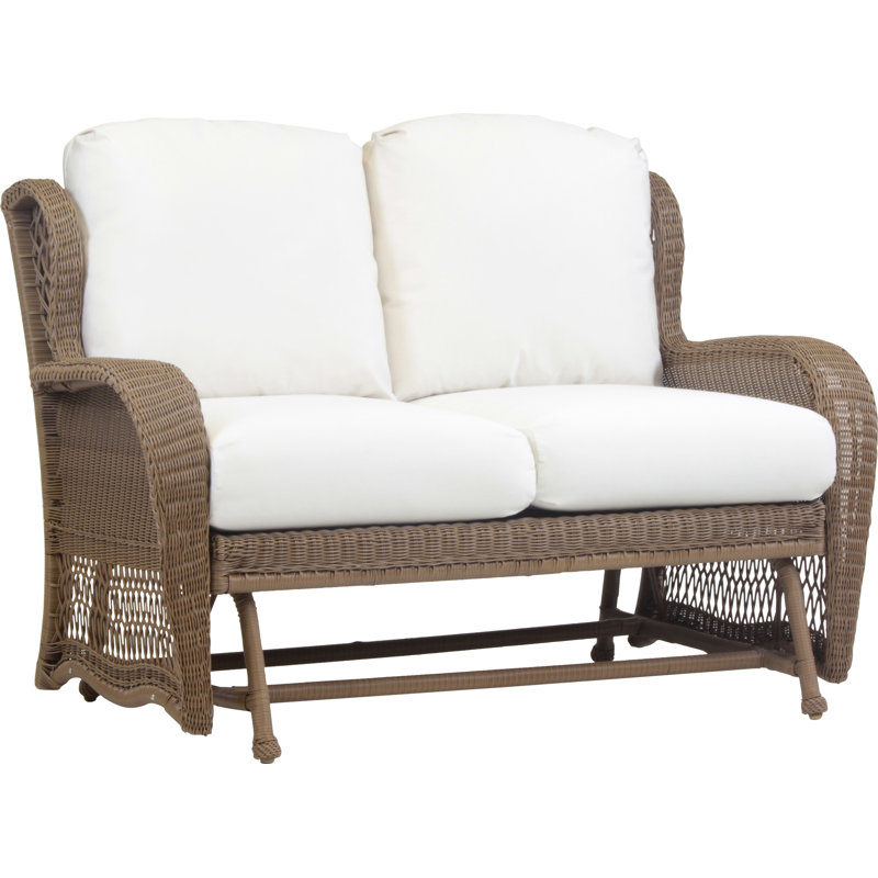 Banc d'extérieur en osier / rotin avec coussin, Outdura® aigue-marine
