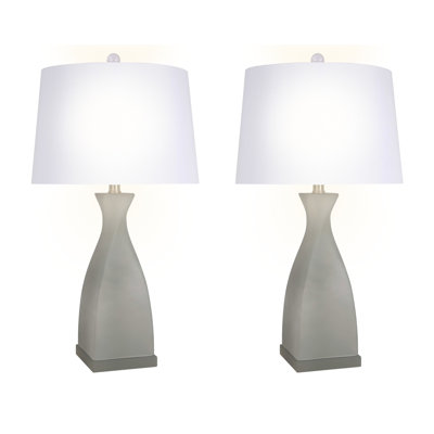 Sage Elegance Art Glass Table Lamp - Frosted Sage Green & Frosted Crystal - Set of 2