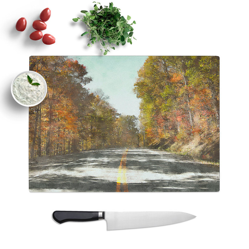 Road Through an Autumn Forest Vol.1 Painting Chopping Board, 0.4cm H x 20cm W x 28.5cm L